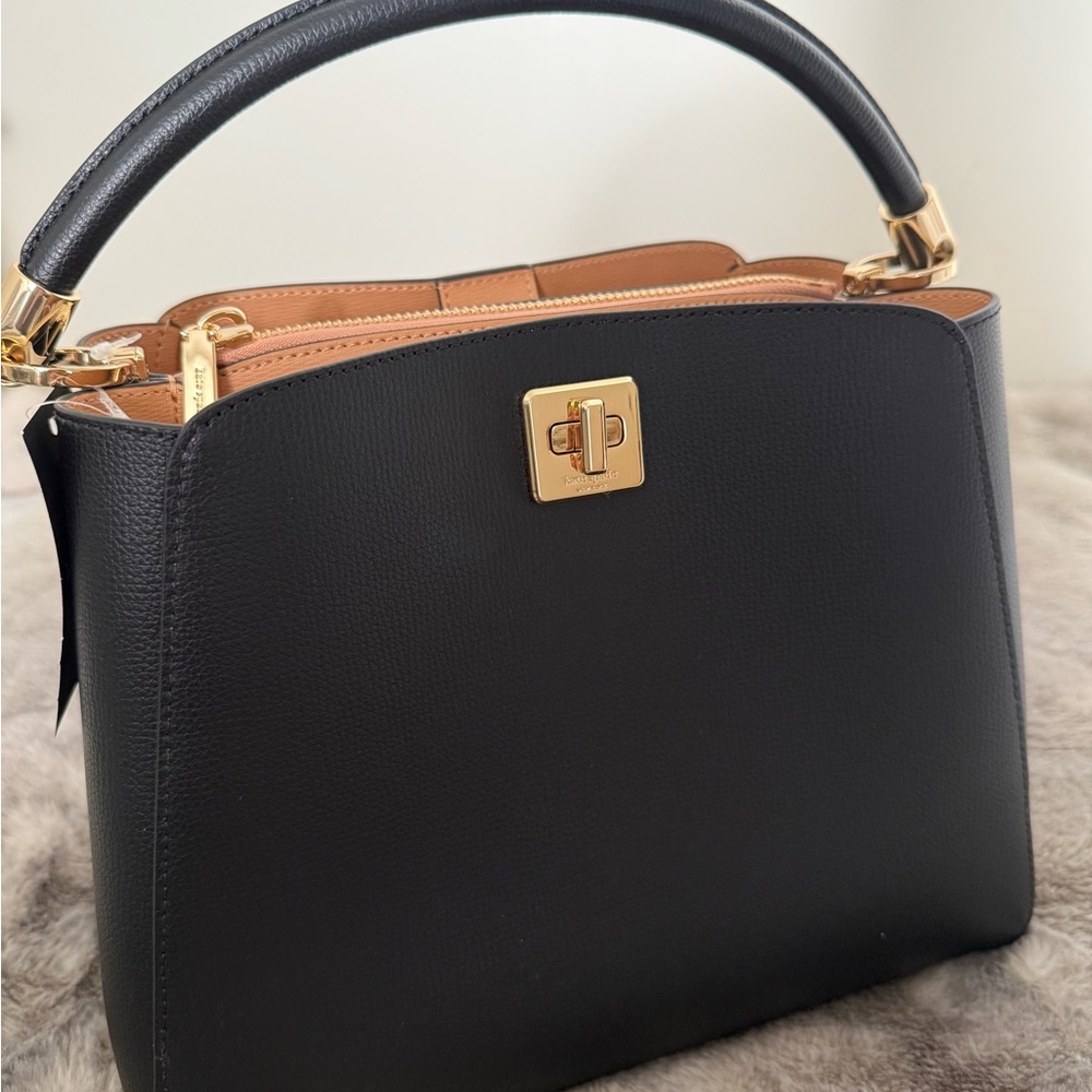 kate spade Black Leather Top-Handle Satchel with Tan Interior